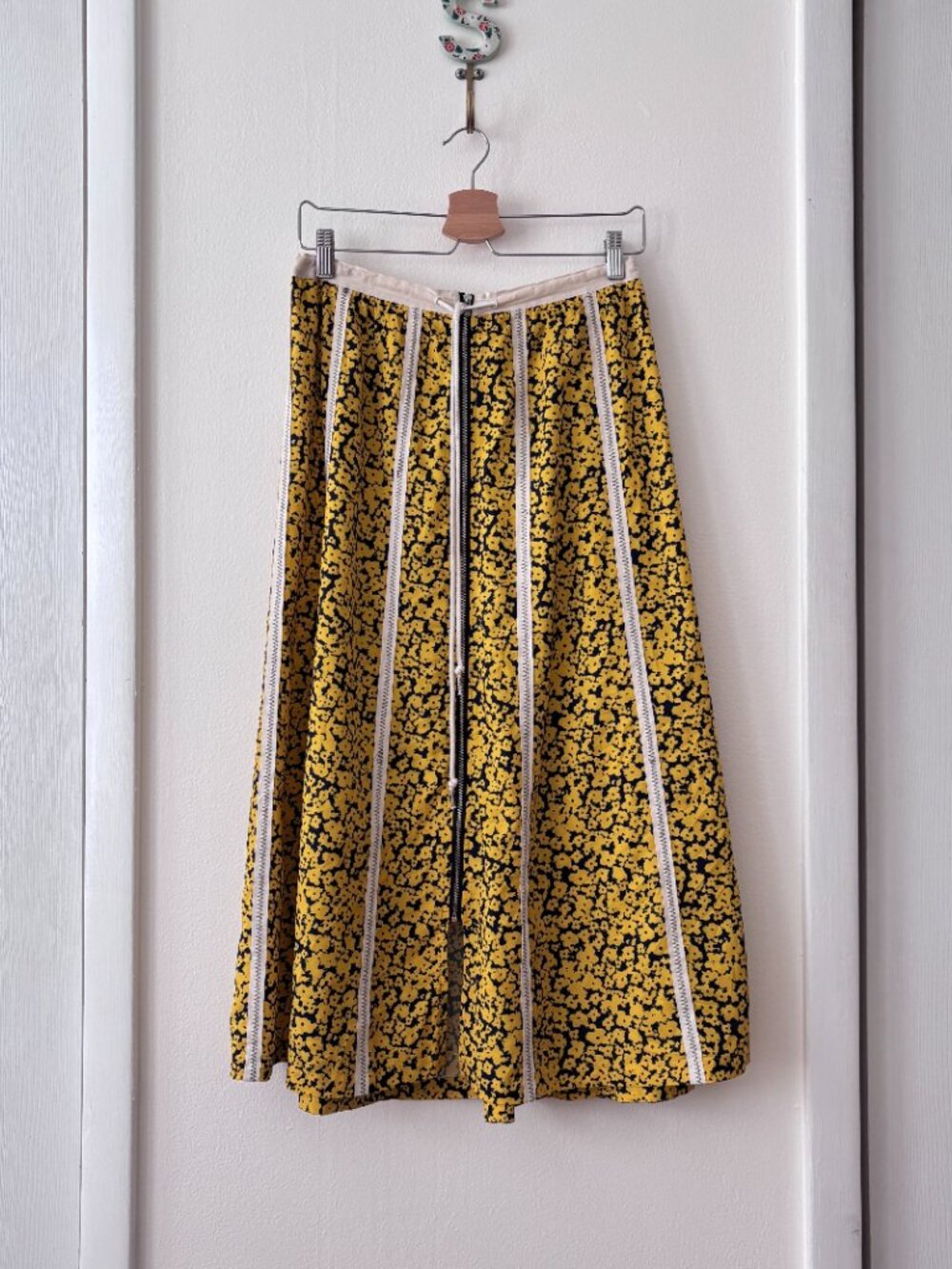 Derek Lam Collective Yellow Floral Stripe Midi Skirt Drawstring Waist A-Line - Picture 3 of 8